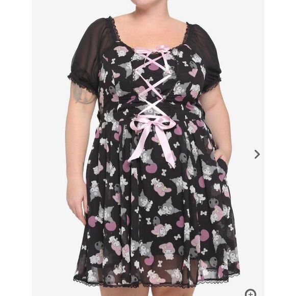 My Melody & Kuromi Lace-Up Chiffon plus size Dress - Picture 1 of 7
